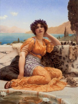 Con corona de violetas y túnica de tono azafrán Dama neoclásica John William Godward Pinturas al óleo